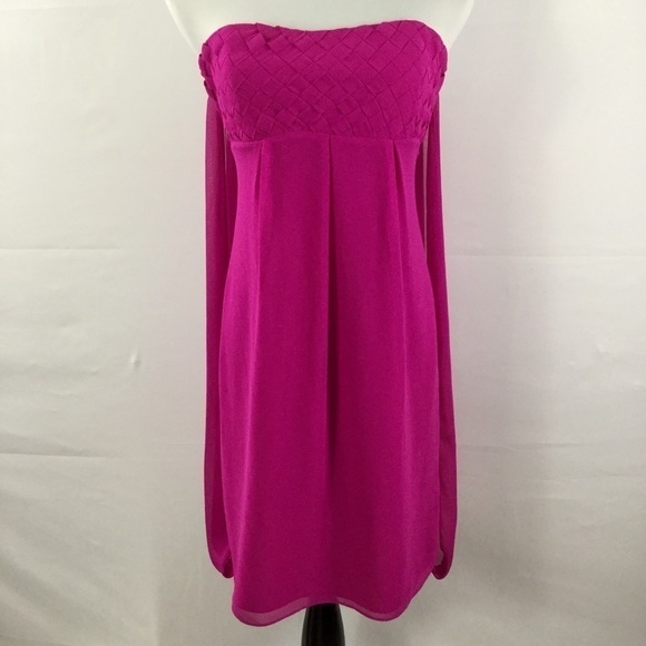 BADGLEY Mischka Fuchsia Pink Short Strapless Bridesmaid Dress Size 4 - Picture 1 of 14